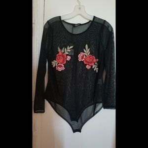 Embroidered Mesh Bodysuit